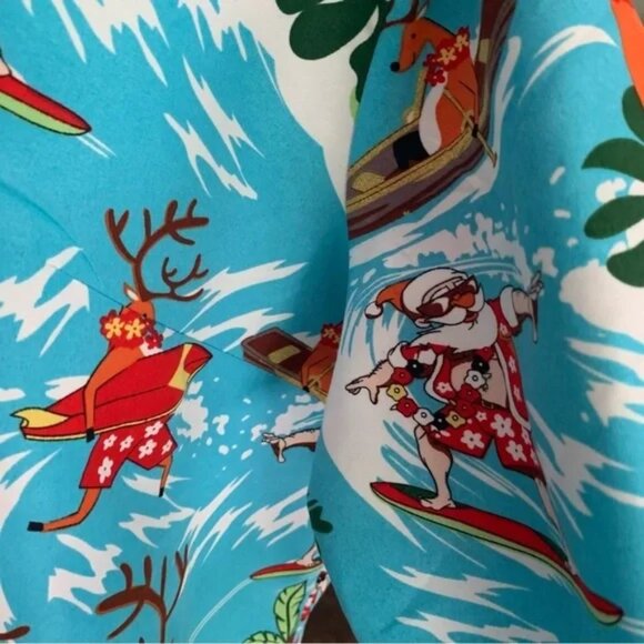 Santa Christmas Holiday Hawaiian Festive Graphic Button Down Shirt - Picture 5 of 11